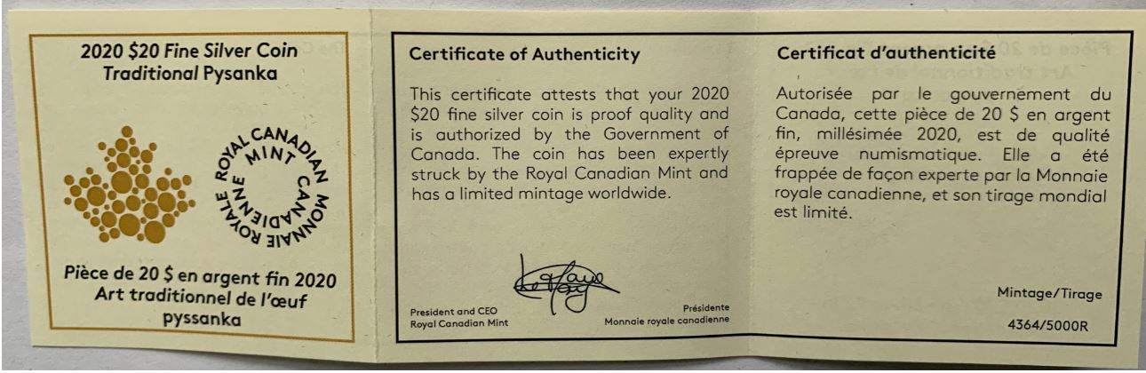 2005-Pure-Silver-$20-Tall-Ships-3-Masted-Ship---Odd-COA