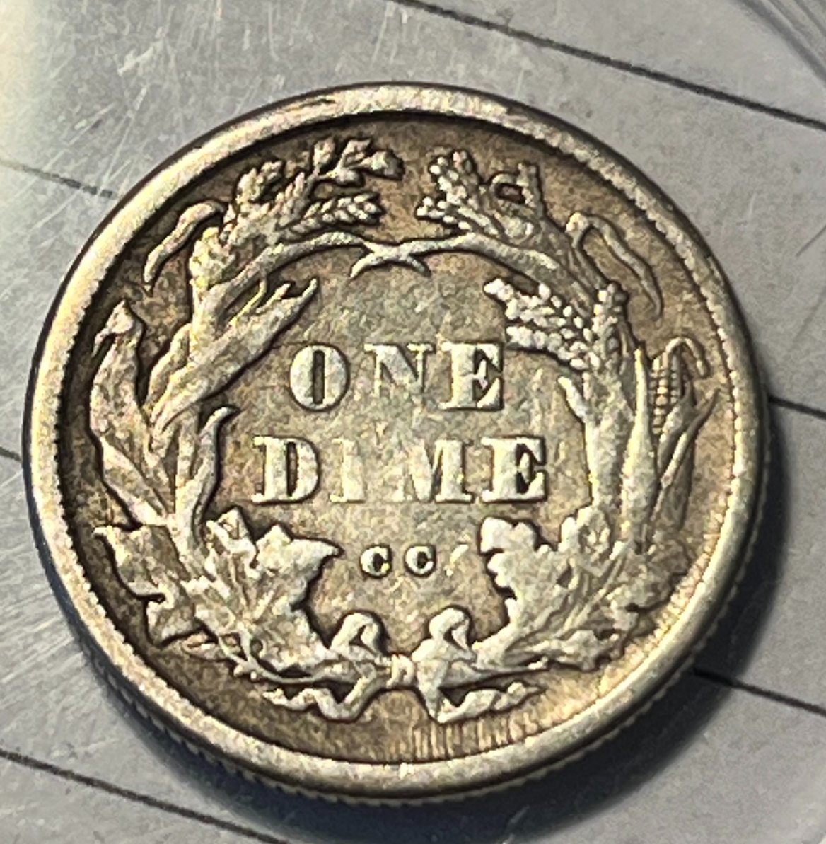 1875-CC-Seated-Dime,-F-111A?-Denticles-Weak-/Missing-What-Are-These-Marks