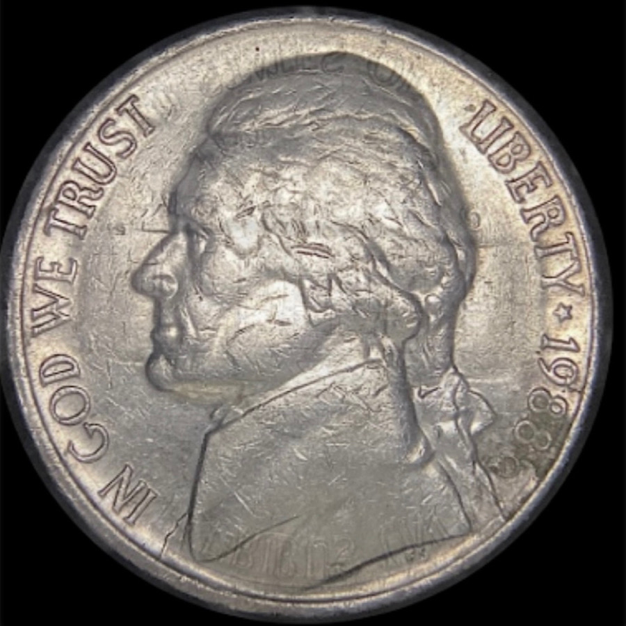 1988-D-Jefferson-Nickel,-Strong-Die-Clash.