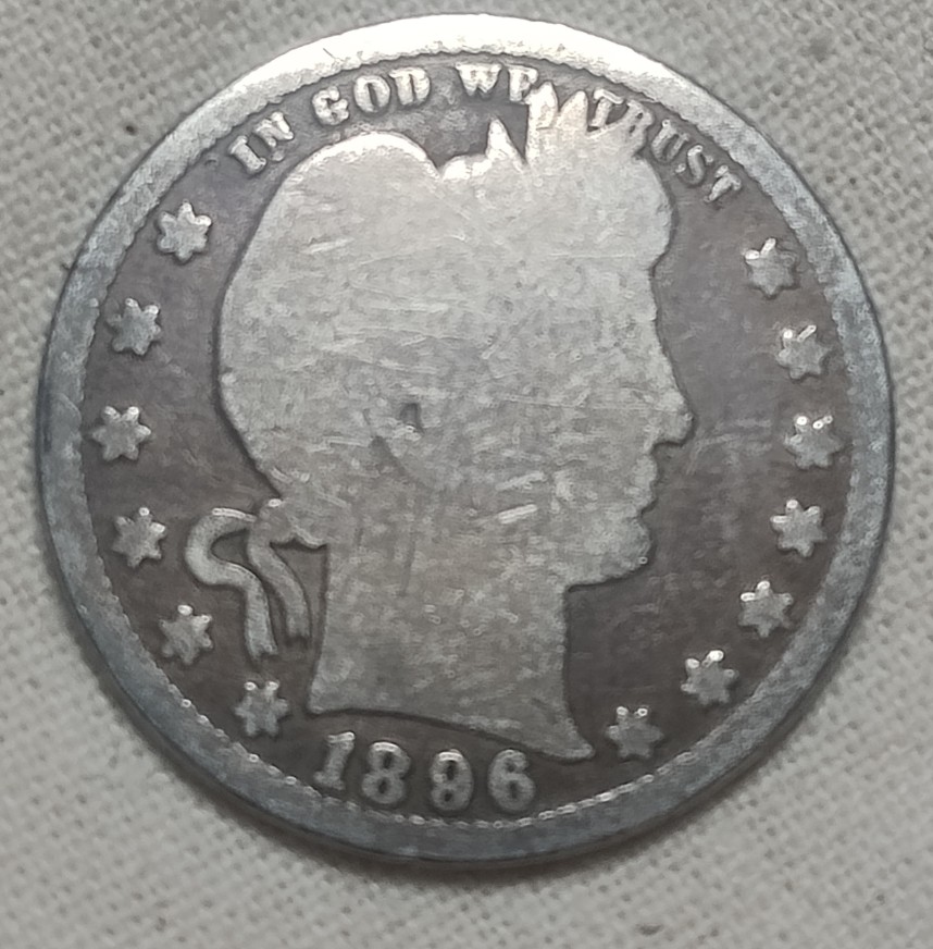 1896-P-Barber-Quarter;-Uncommonly-Found-In-Rome--Low-Ball-Type-Coin