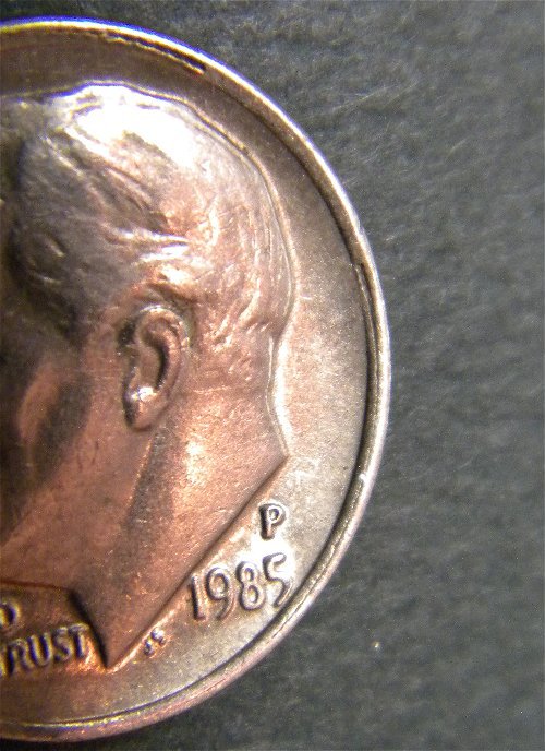 1985-P-Roosevelt-Dime---Collar-Clash-&-Rim-Cud?