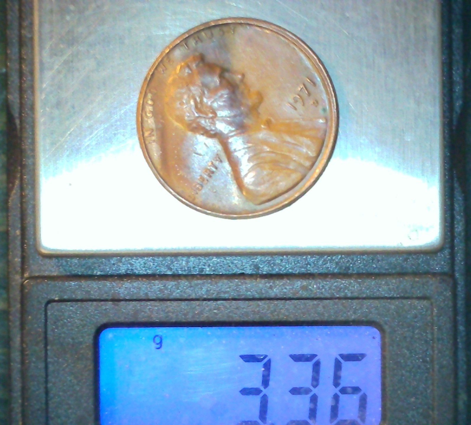 1971-D-Lincoln-Penny-Weighing-3.36-Grams