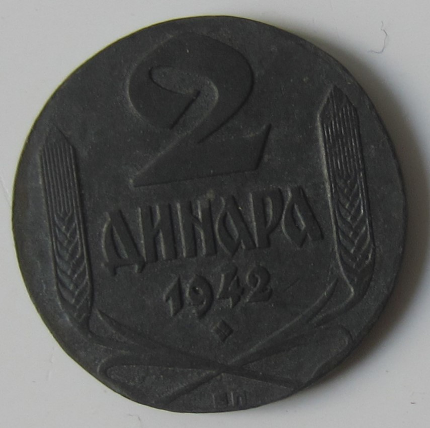 Serbia-2-Dinara-1942-Struck-On-1-Dinar-Round.