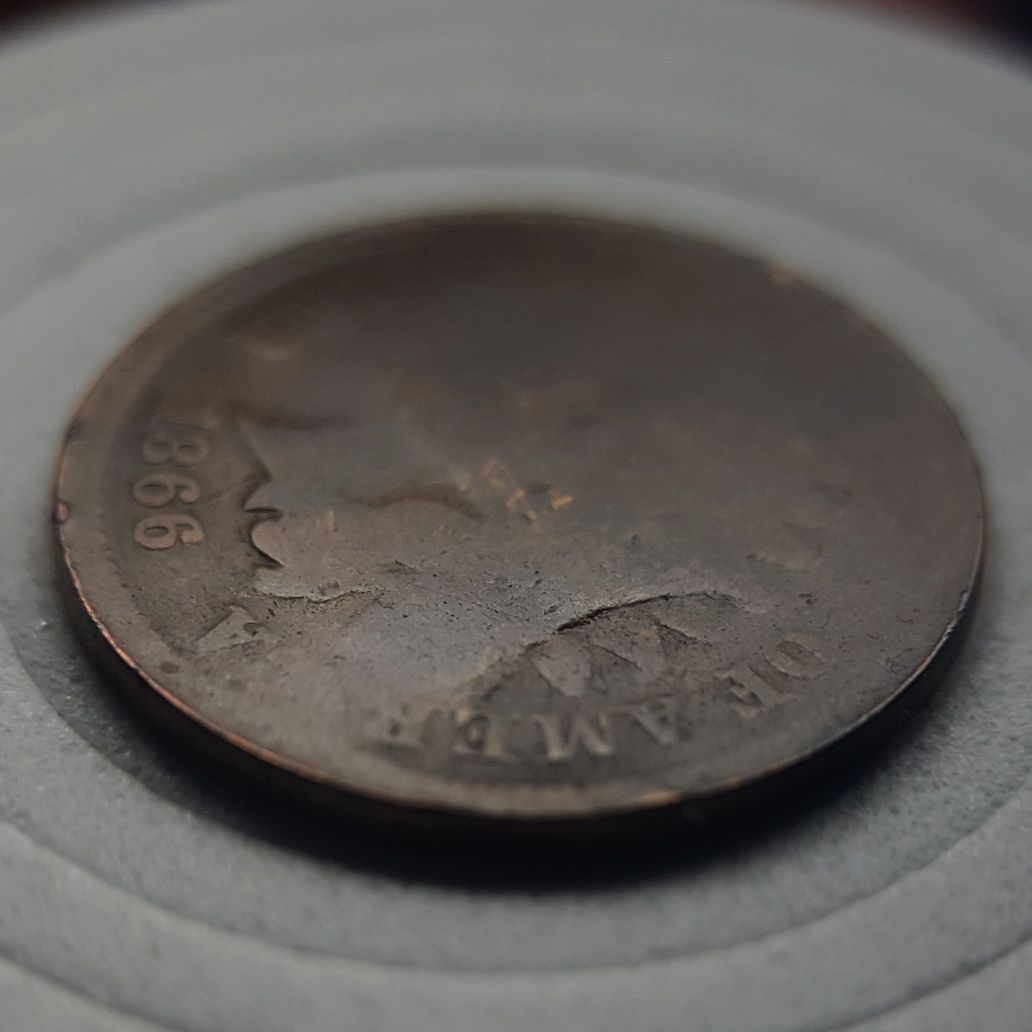 1866-Indian-Head----Die-Break-,-Cud-Or-Damage?