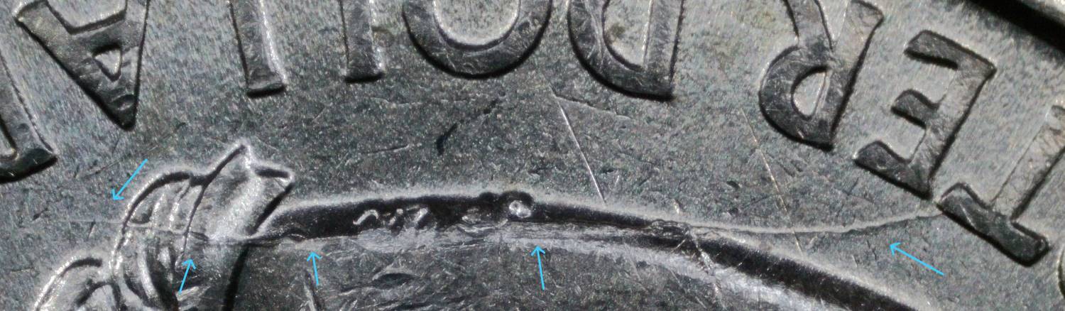 1999-Delaware-Quarter:-Another-Spitting-Horse-Spike-Head-W/-Additional-Crack