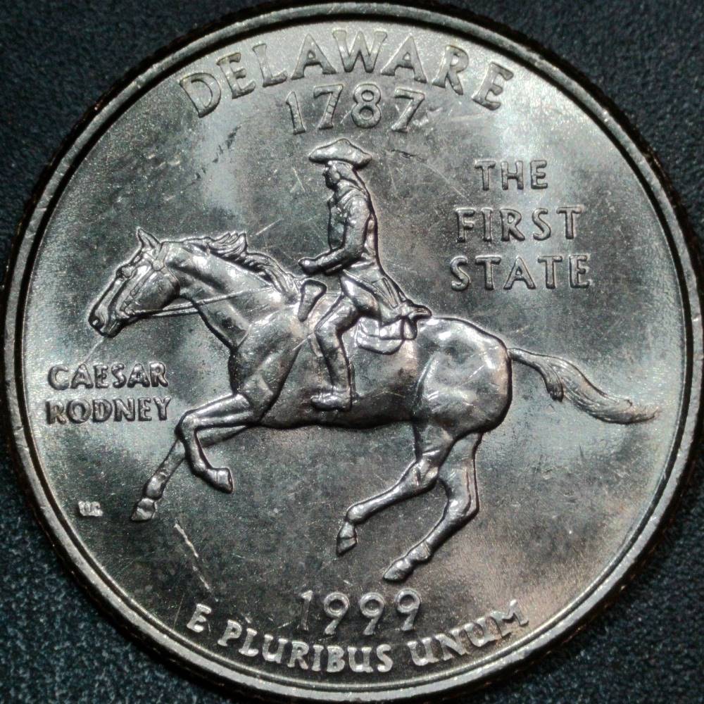 1999-Delaware-Quarter:-Another-Spitting-Horse-Spike-Head-W/-Additional-Crack