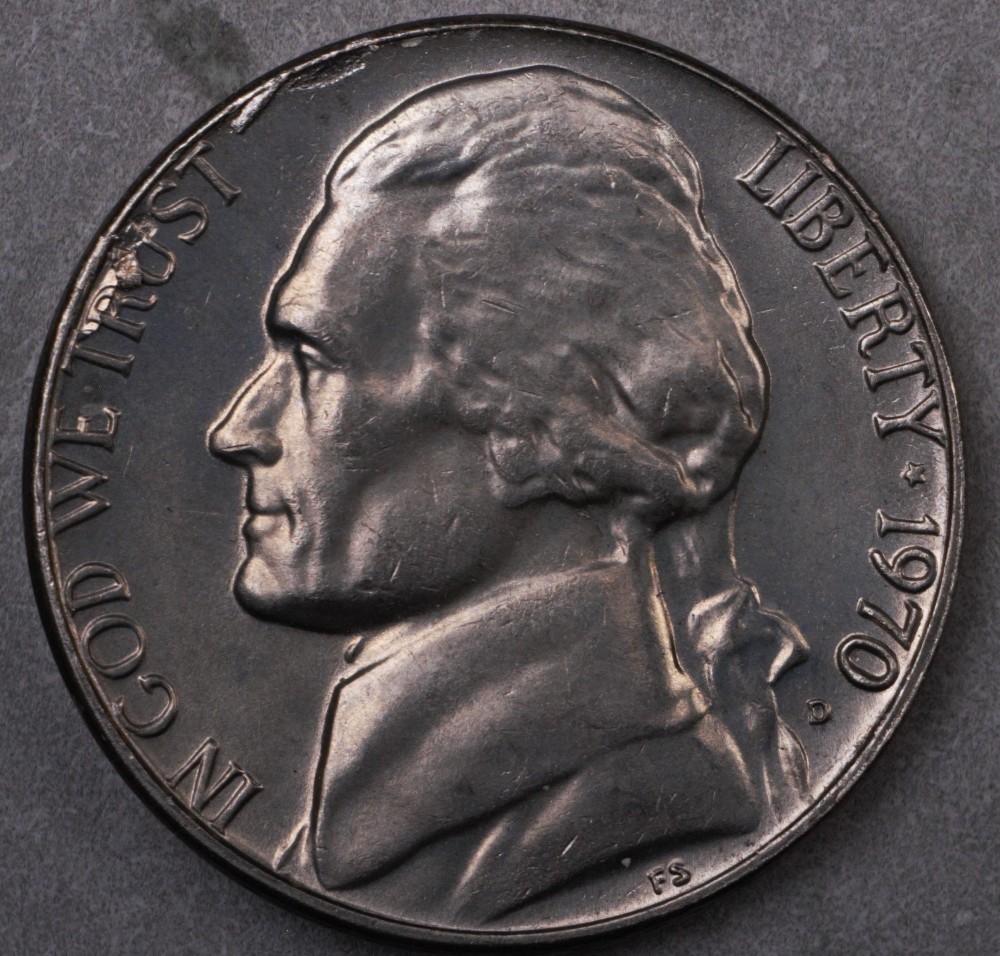 Updated-Close-Up-Jefferson-Nickel-1970-D-Obverse-Lamination-Peel---PMD-Or-Mint-Strike-Through?