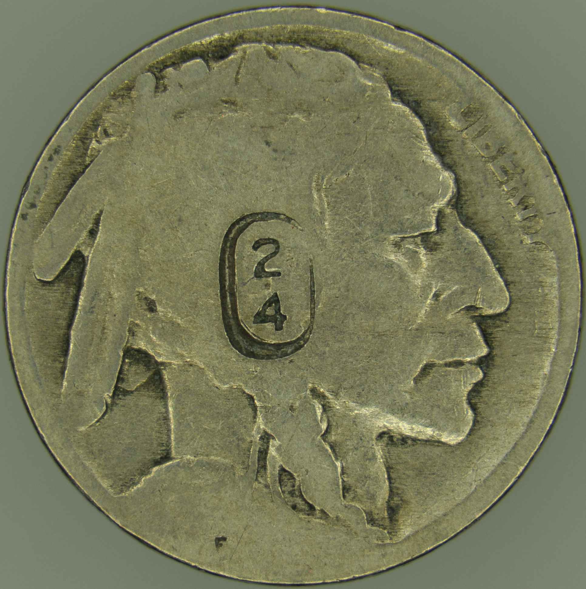 Unknown-Date-US-Buffalo-Nickel-Defaced-With-Number-Stamp-Stamp