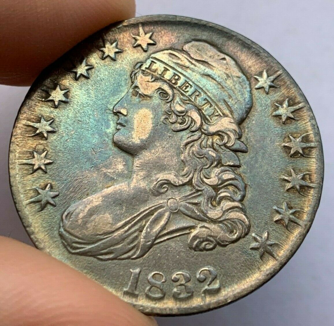 1832-Capped-Bust-Half:-Toned-With-Unusual-Surface.-Authenticity?