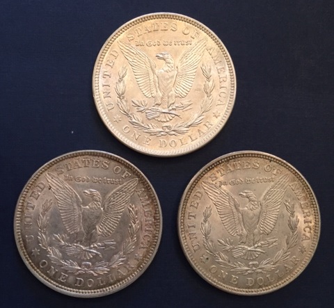 Three-1921-Morgan-Dollars