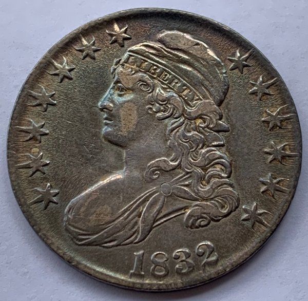 1832-Capped-Bust-Half:-Toned-With-Unusual-Surface.-Authenticity?