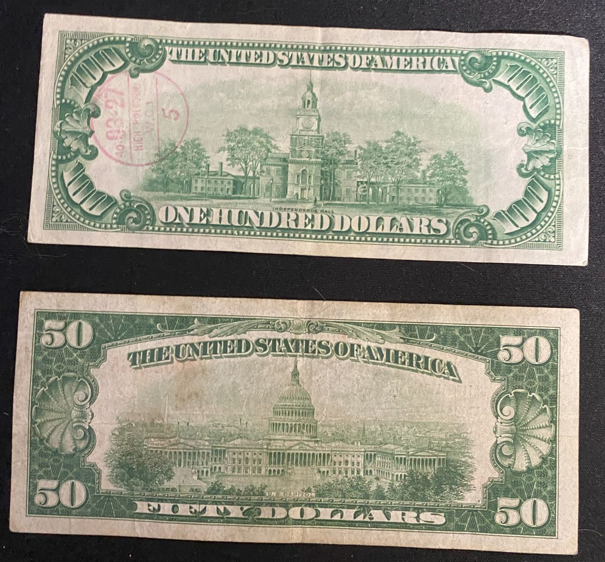 1928-$100-Note-And-1929-$50-Currency