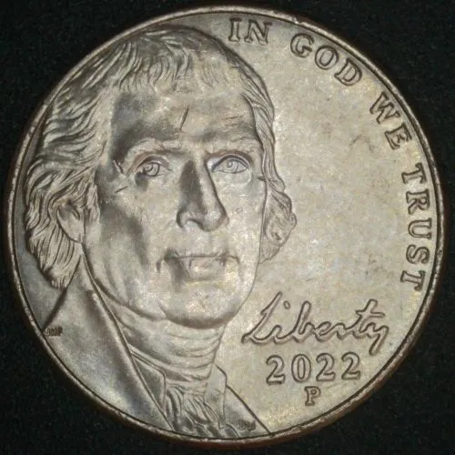 2022-P-Jefferson-Nickel-/-Short-Die-Dent