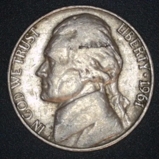 1961-Jefferson-Nickel-/-Lamination-Error