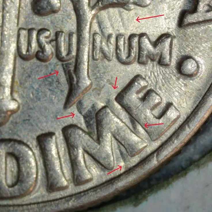 1984-P-Roosevelt-Dime-/-Die-Dent?-On-Reverse