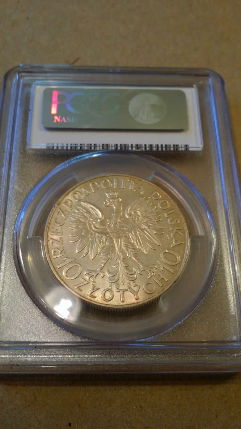 Poland-1932-10zl,-PCGS-AU-58,--London-Mint-No-Mark-In-Claw