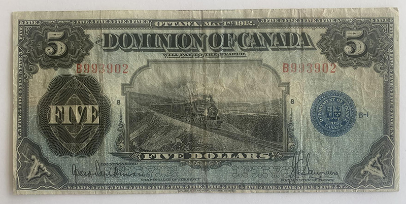 Confirm-Charlton-Numbering-Of-Note---1912-$5-Train-Note