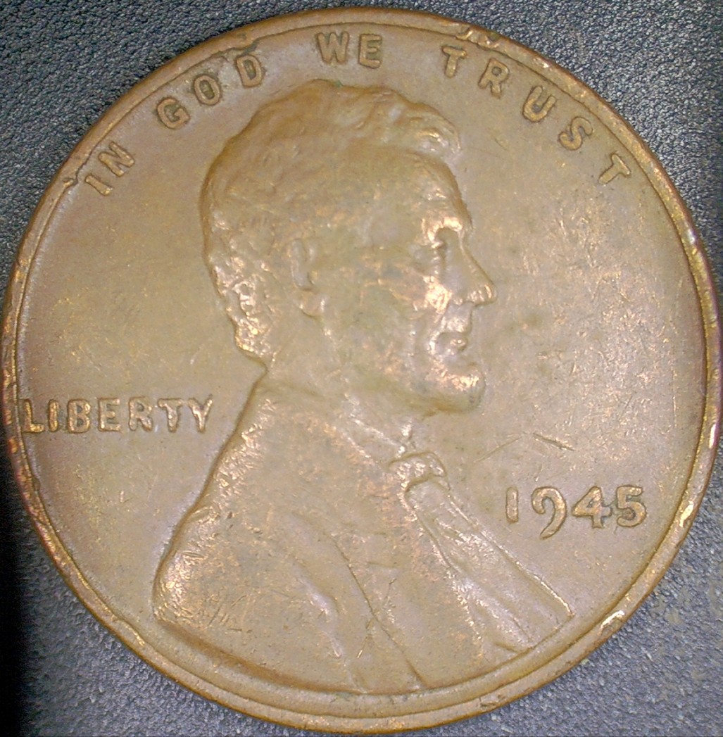1945-Lincoln-Wheat-Cent-Missing--Letters-On--Reverse