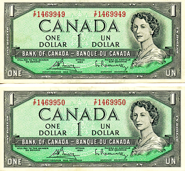 1954-Canada-One-Dollar-Bills