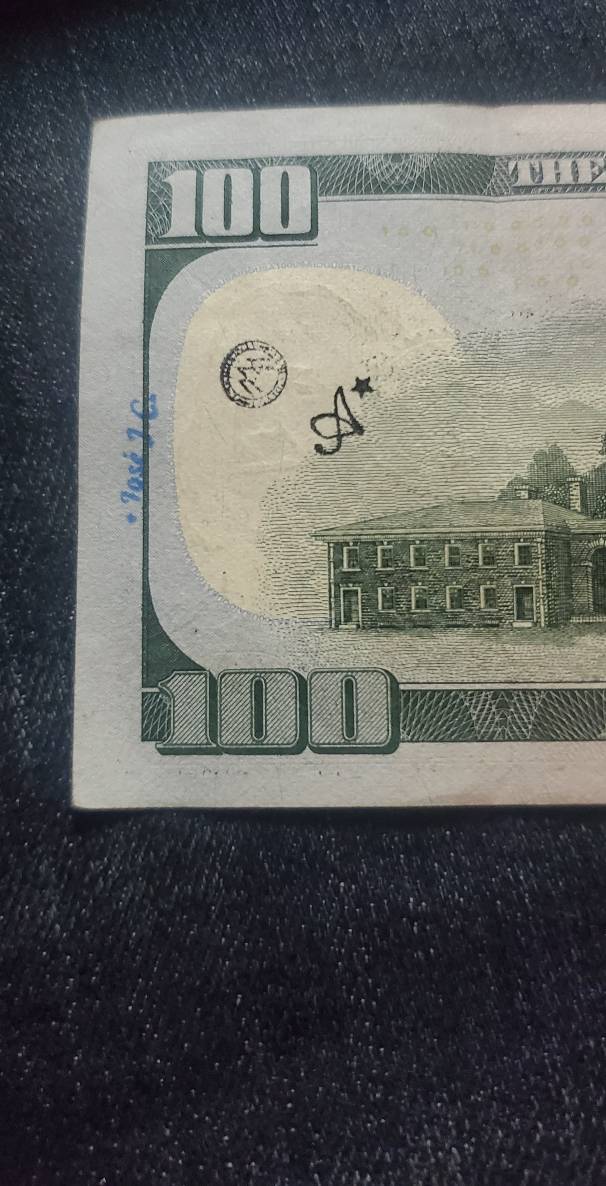 $100-Bill-Does-Anyone-Know-What-Those-Two-Black-Stamps-Are-And-Names-On-Each-Side