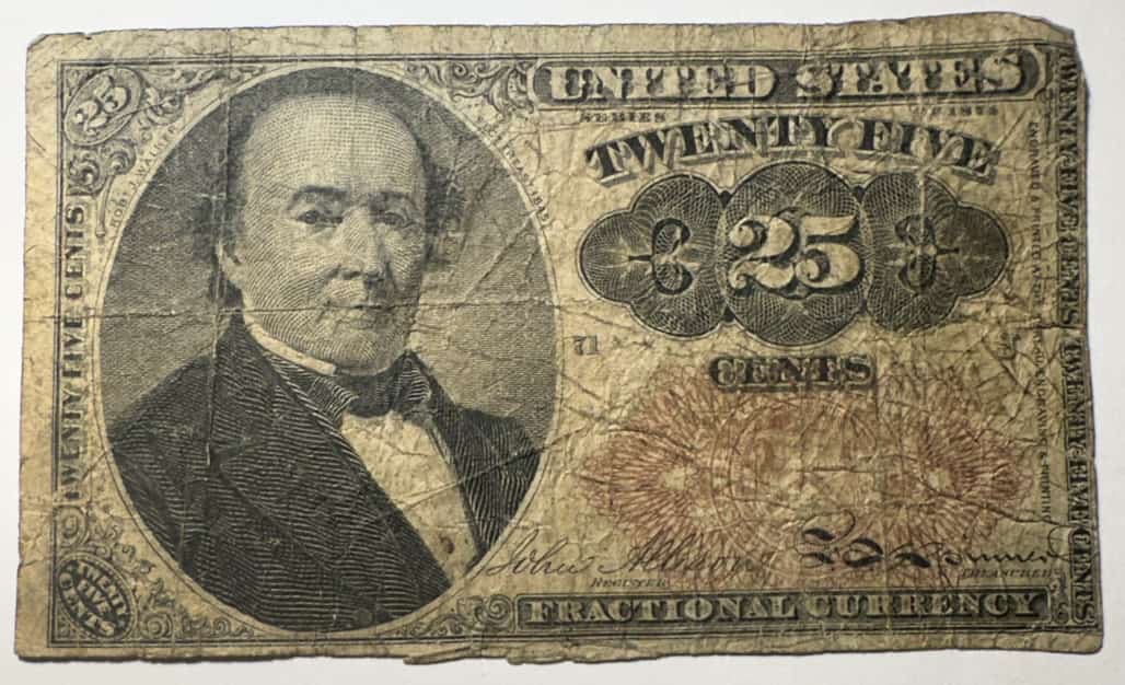 Look-What-I-Just-Found!-A-25-Cent-Fractional-Currency-Note-And-Fostoria-1$-Cash-Certificate!