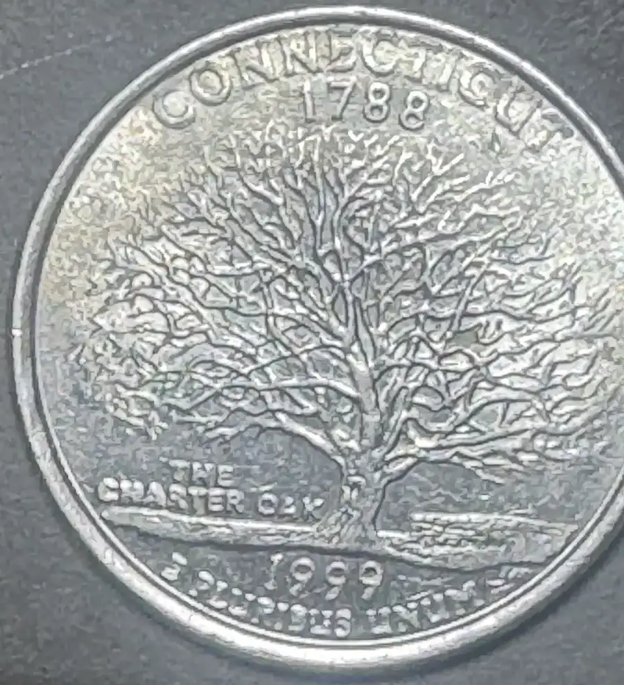1999-P-Connecticut--Quarter---A-Mark-Going-Through-The-E-In-Connecticut
