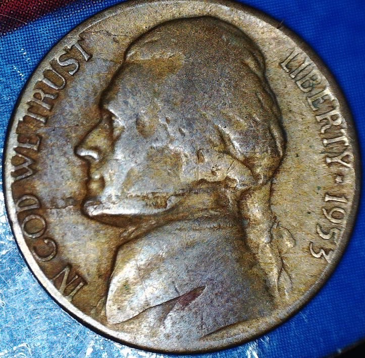 1953-Nickel-Lamination-Error-Or-Damage-To-Obverse?