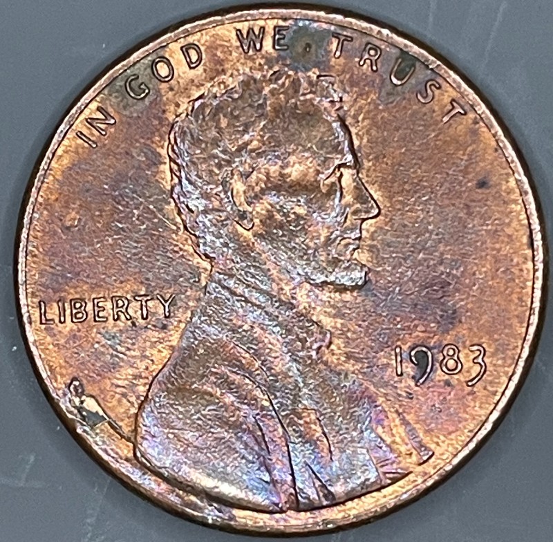 1983-Penny-With-Unusual-Die-Crack-&-Delamination
