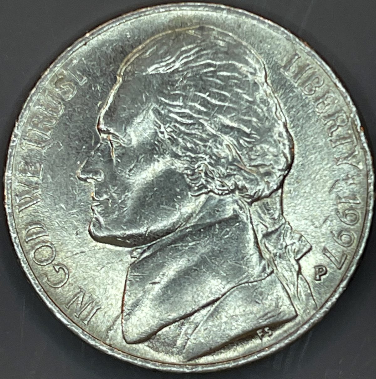1997-P-Nickel-With-The-Start-Of-Rim-Cud-On-Obverse