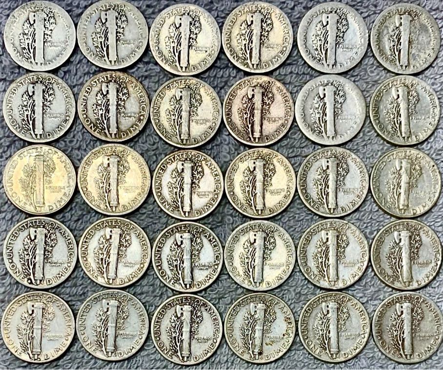 Lot-Of-30-Mercury-Dimes,-Mixed-From-1916-P---1945-D-On-Ebay