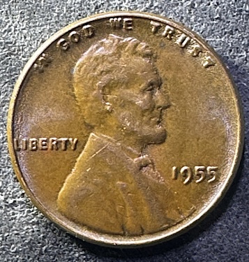 1955-Lincoln-Wheat-Penny,-Dick-Cracks?-Doubling-On-Date?-Lamination?