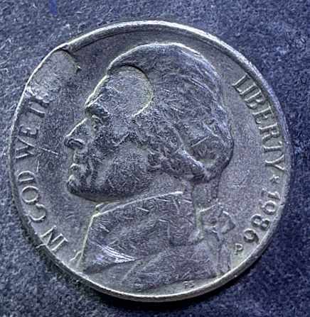 1986-P-Jefferson-Nickel:-Hole-In-Head