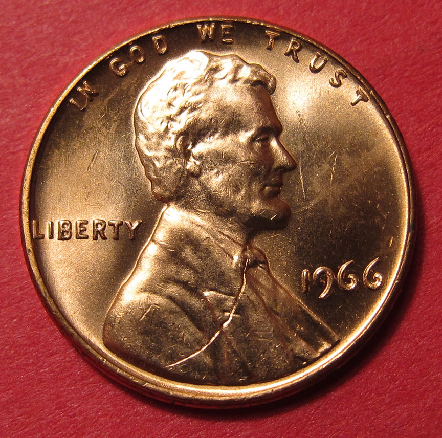 1966-Lincoln-Memorial-Cents-2-Struck-Through-Debris,-One-Retained
