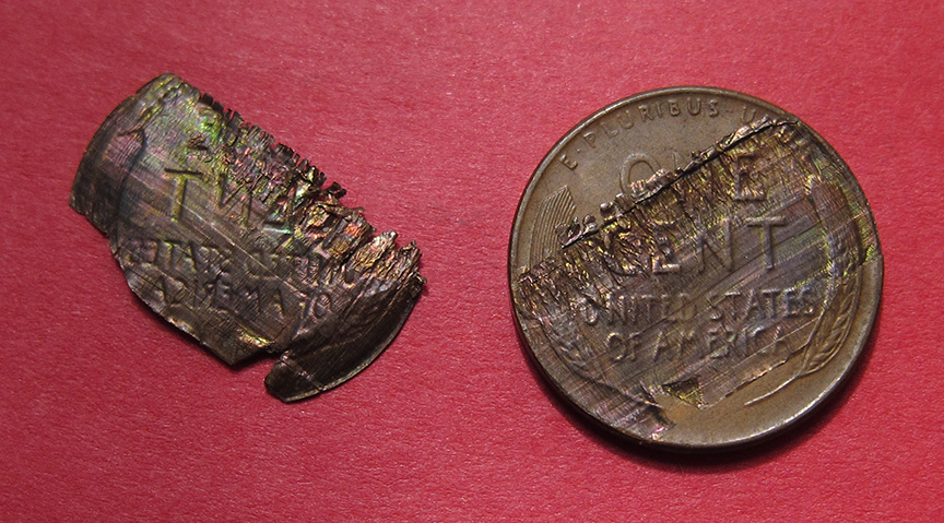 1958-D-Lincoln-Wheat-Cent-Mint-Error---Delamination-With-Flake-Intact