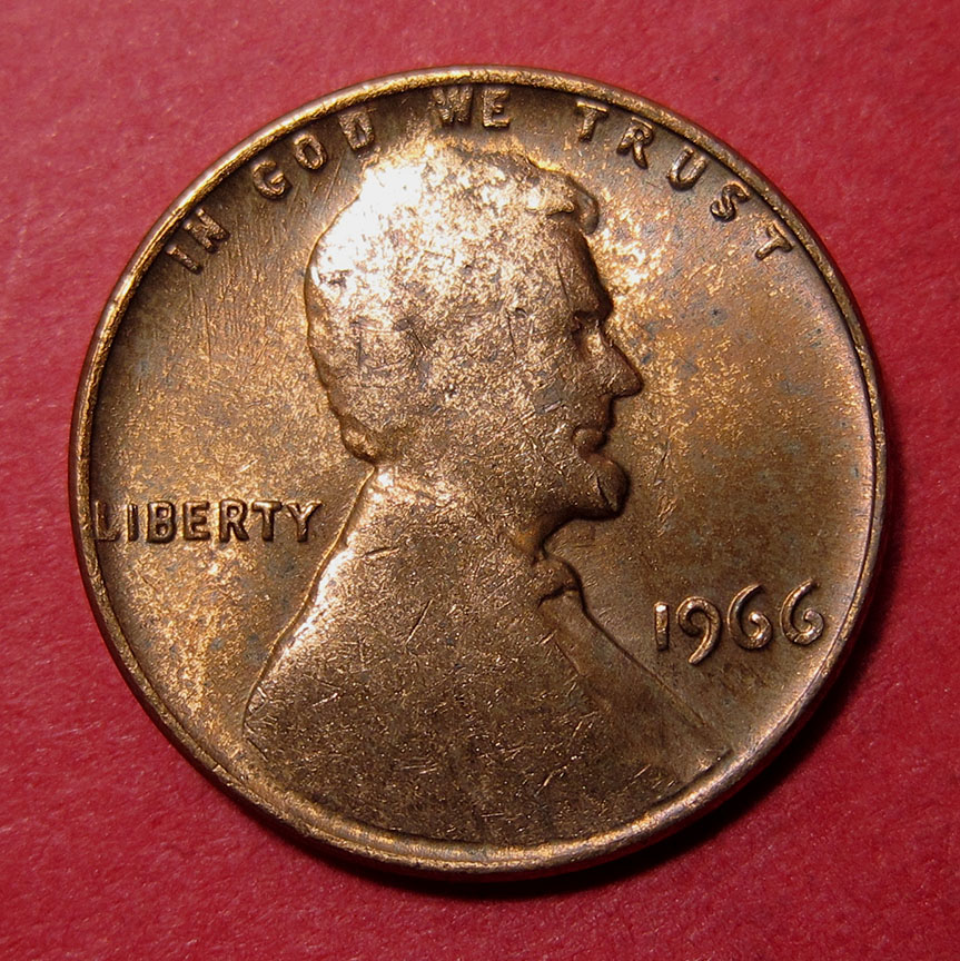 1966-Lincoln-Memorial-Cent-Mint-Error---Struck-Through