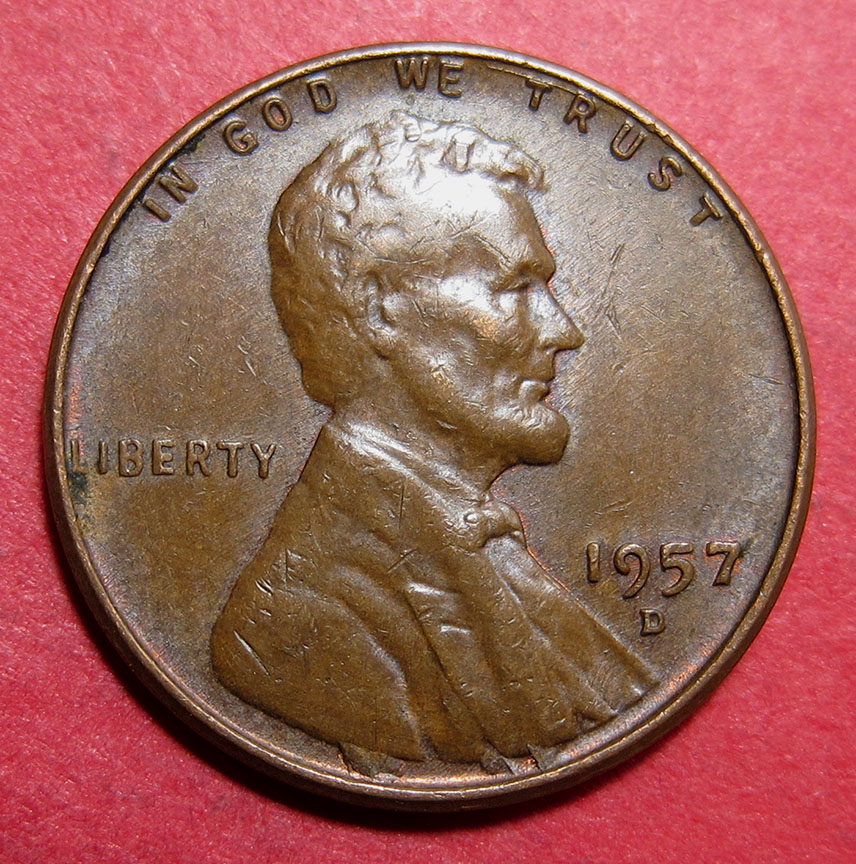 1957-D-Lincoln-Wheat-Cent-Mint-Error---Die-Dents