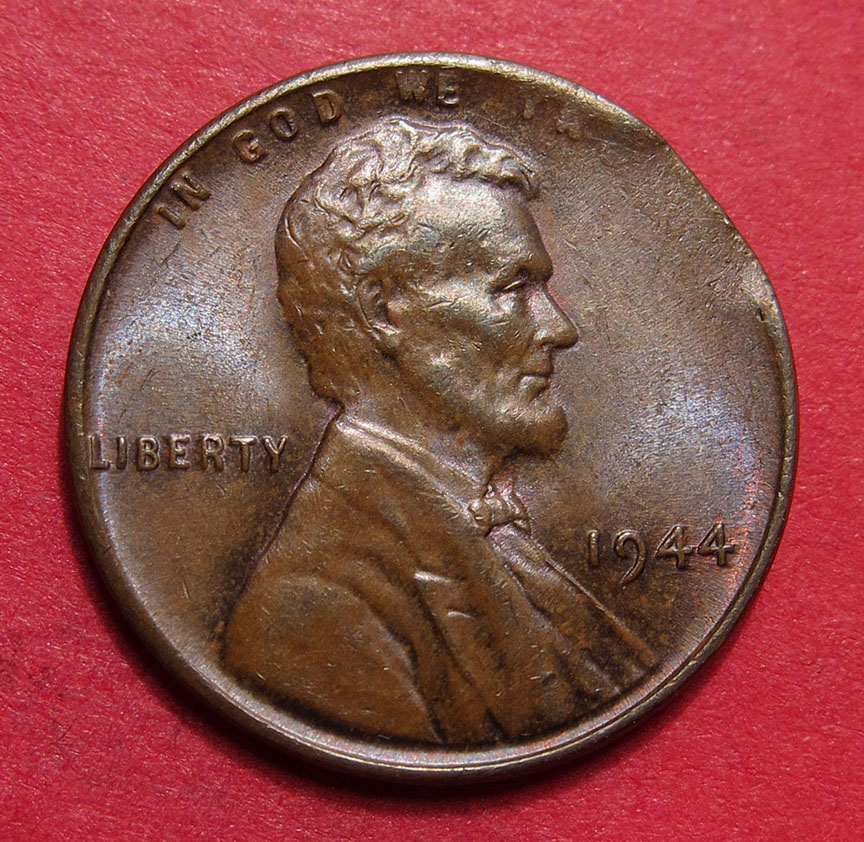 1944-Lincoln-Wheat-Cent-Mint-Error---Straight-Clip-W/-Slight-Tapered-Planchet