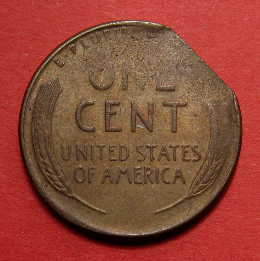 No-Date-Lincoln-Wheat-Cent-Mint-Error---Tapered-Planchet-With-Straight-Clip