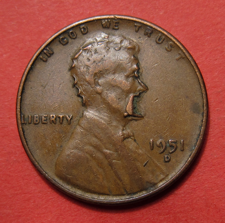 1951-D-Lincoln-Wheat-Cent-Damage---It's-A-Fright