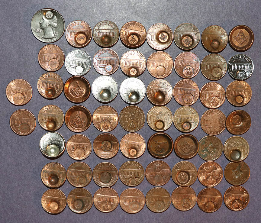 Masonic-Tokens,-Coins-And-Counter-Stamped-Pennies