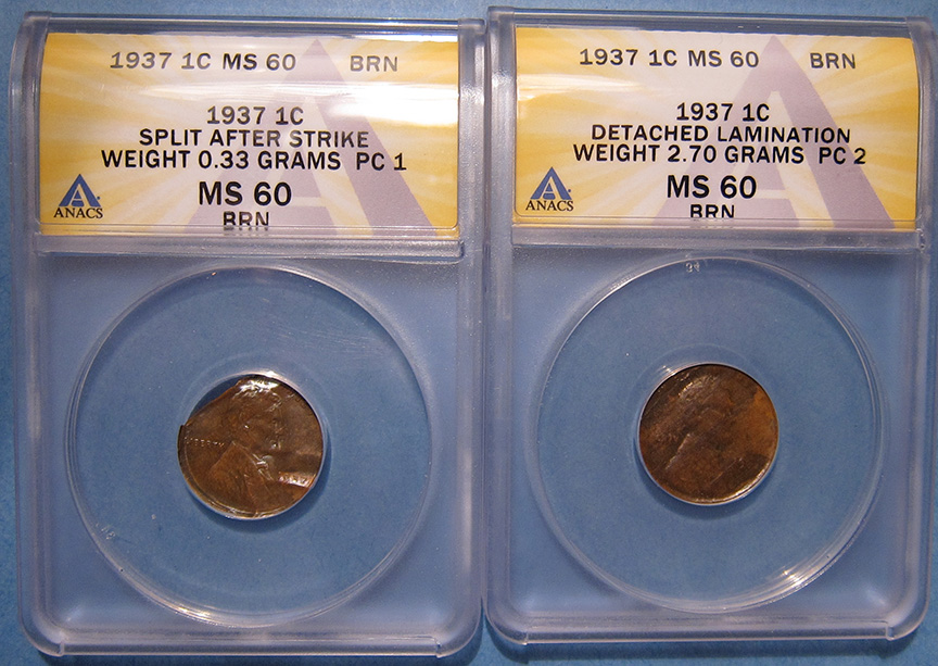 1937-Lincoln-Wheat-Cent-Mint-Error---Lamination-Split-After-Strike---Mated-Pair