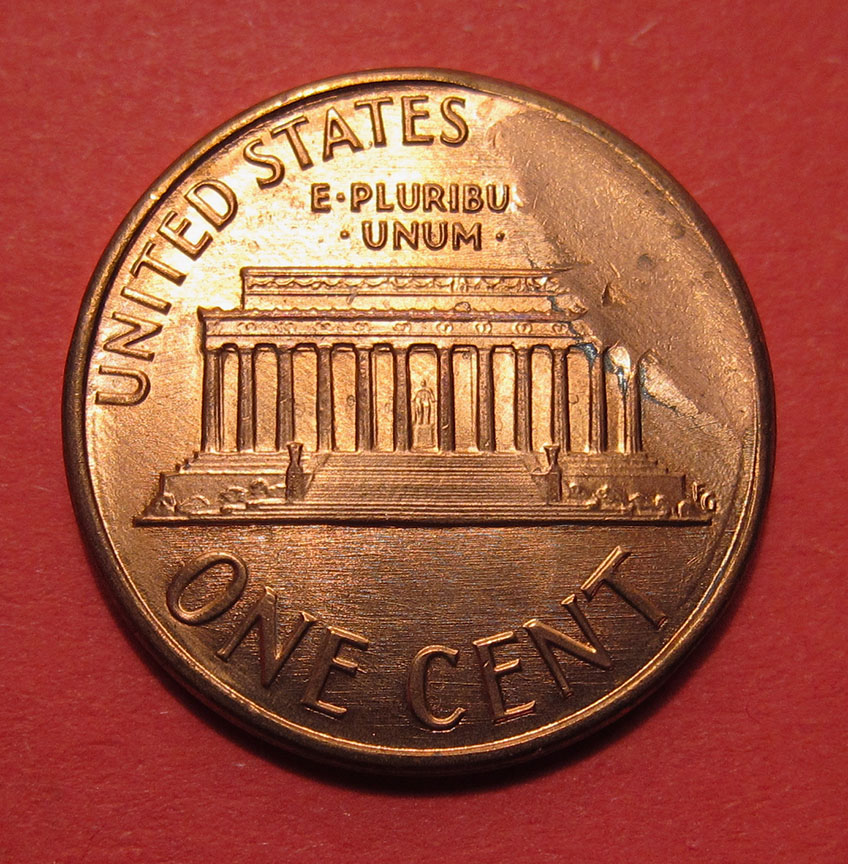 1987-Lincoln-Memorial-Cent-Mint-Error---Large-Cud-With-Floating-Die-Clash