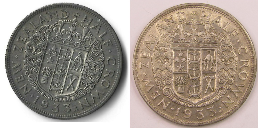 Ultrasonic-Sacrilege---1933-NZ-Silver-Half-Crown-With-Tarnish,-PVCitis-And-Verdigris