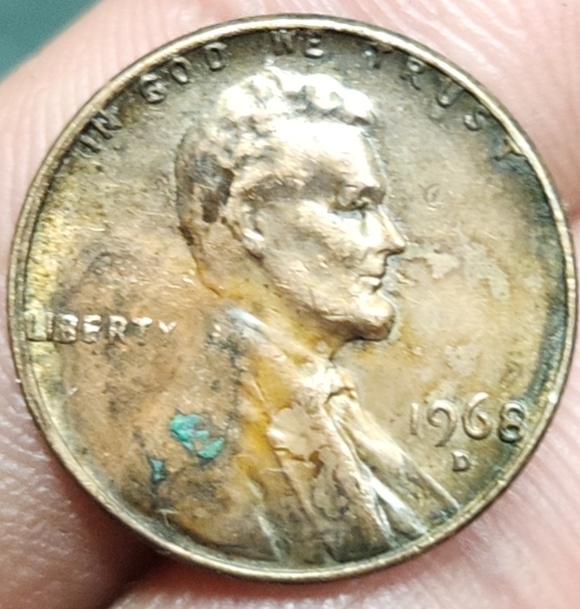 1968-D-1-Cent---Error---Multiple-Letters-ANS-Number-5/7-Above-The-Date--Somethin-His-Eye-Lid-As-Well