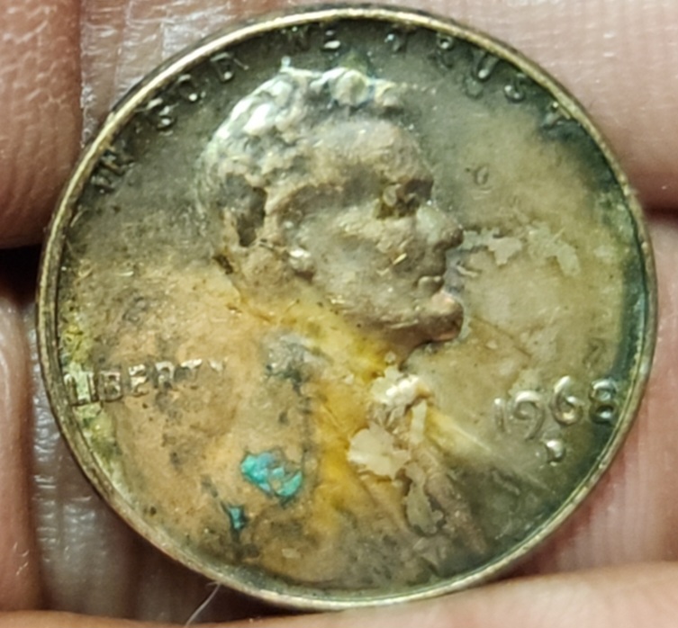 1968-D-1-Cent---Error---Multiple-Letters-ANS-Number-5/7-Above-The-Date--Somethin-His-Eye-Lid-As-Well