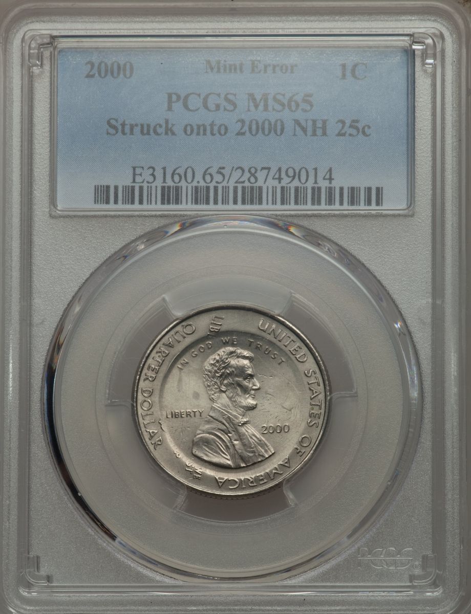Mint-Error-2000-Lincoln-Cent-Struck-On-2000-VA-Quarter