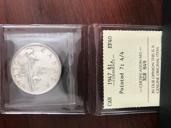 ICCS-Graded-1947-Cad-Dollar-Pointed-7-4/4-Back