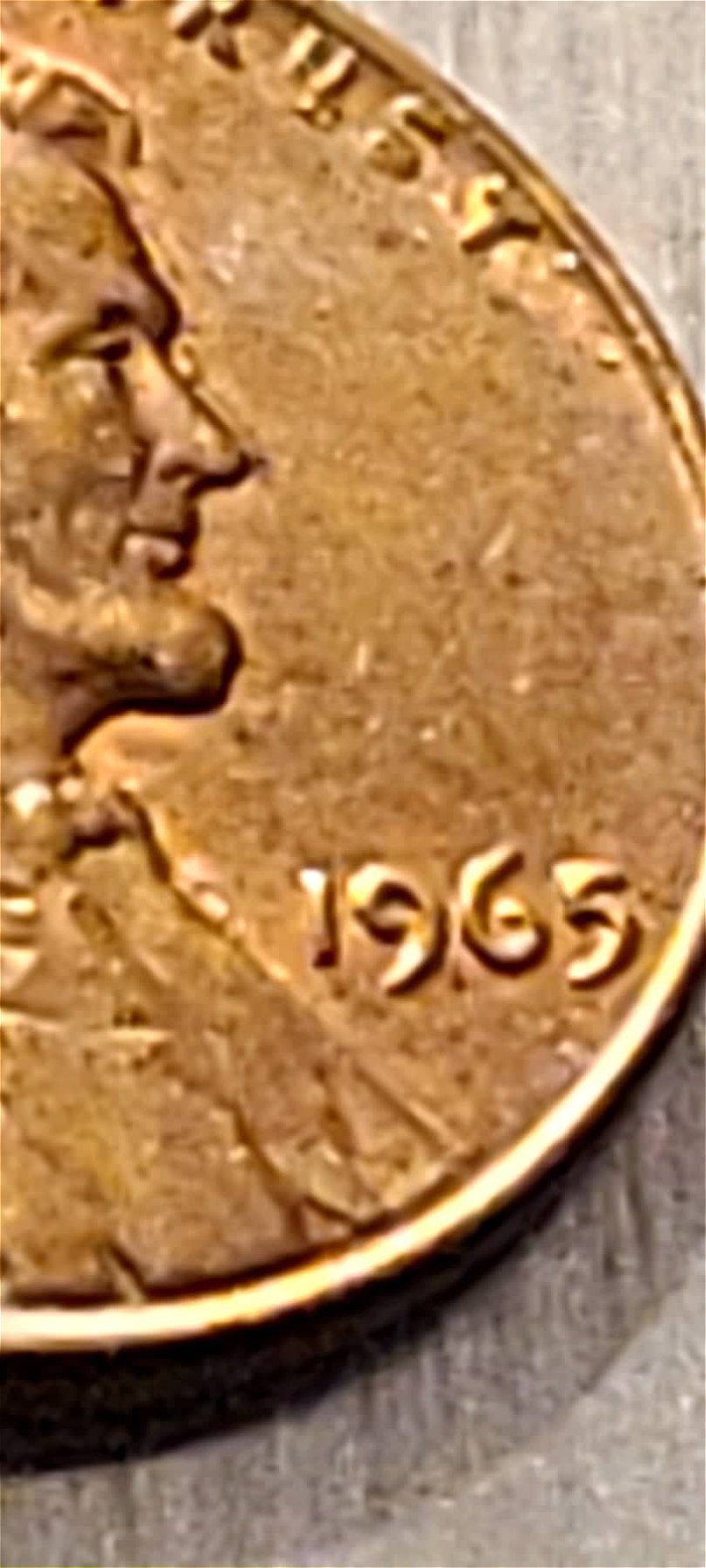 1965-Penny-Strange-Doubling-On-Obverse?
