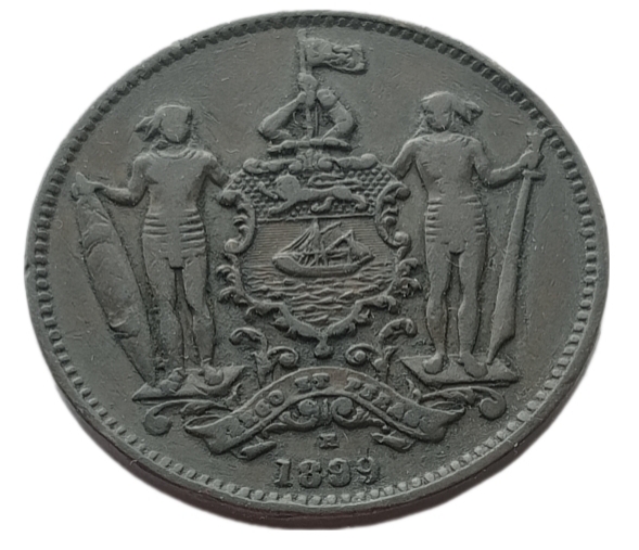 1899-H-North-Borneo-One-Cent-9/8-Overstrike---There-Were-No-Coins-Made-In-1899