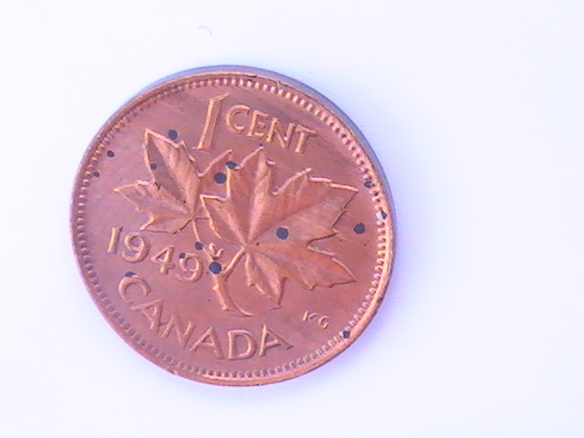 1949-Canada-Cent-Punched-On-Foreign-Planchet